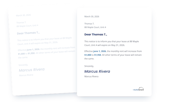 mockup of rent increase letter